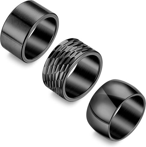 NICEIGHT 3PCS 12MM Stainless Steel Band Rings for Men Women Wide Chunky Rings Thumb Rings Matte Finish Plain Wedding Band Ring Hammered Comfort Fit Size 7-13 in Saudi Arabia