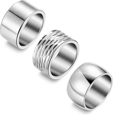 NICEIGHT 3PCS 12MM Stainless Steel Band Rings for Men Women Wide Chunky Rings Thumb Rings Matte Finish Plain Wedding Band Ring Hammered Comfort Fit Size 7-13 in Saudi Arabia