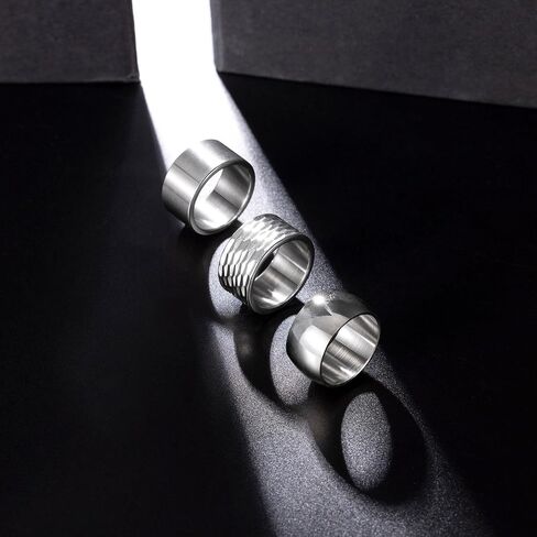NICEIGHT 3PCS 12MM Stainless Steel Band Rings for Men Women Wide Chunky Rings Thumb Rings Matte Finish Plain Wedding Band Ring Hammered Comfort Fit Size 7-13 in Saudi Arabia