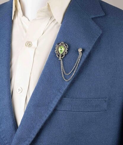 A N KINGPiiN Silver Lime Green Stone Lapel Pin Badge Coat Suit Wedding Gift Party Shirt Collar Accessories Brooch for Men,A12, Metal, no gemstone in Kuwait
