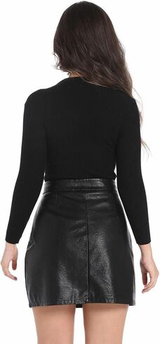 Buankoxy Women's Mini Faux Leather Skirt Zip Closure High Waisted Skirt in Saudi Arabia