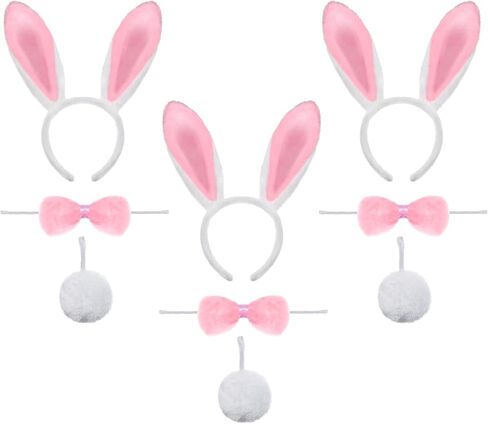 Spooktacular Creations 9 Pcs Bunny Accessories Include Rabbit Bunny Ears Headbands, Bow Ties and Tails (3 Sets) for Dress Up in Saudi Arabia