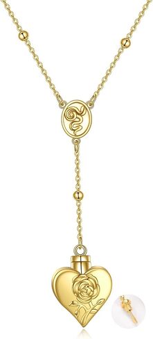 TIGER RIDER Gold Plated Sterling Silver LDR Stash Snuffle Spoon Necklace Hidden Scoop Rosary Chain Rose and Snake Pendant in Kuwait