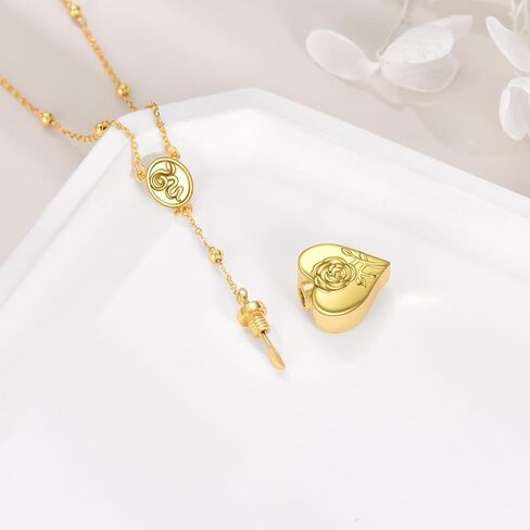 TIGER RIDER Gold Plated Sterling Silver LDR Stash Snuffle Spoon Necklace Hidden Scoop Rosary Chain Rose and Snake Pendant in Kuwait