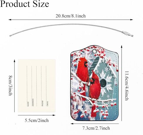 علامات الأمتعة EKOBLA Red Cardinal، طائران يجلسان على الفروع المغطاة بالثلوج، حقائب الأمتعة، علامة مع حلقة من الفولاذ المقاوم للصدأ، ملصق معرف الاسم، غطاء الخصوصية in Kuwait