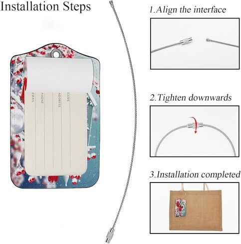 علامات الأمتعة EKOBLA Red Cardinal، طائران يجلسان على الفروع المغطاة بالثلوج، حقائب الأمتعة، علامة مع حلقة من الفولاذ المقاوم للصدأ، ملصق معرف الاسم، غطاء الخصوصية in Kuwait