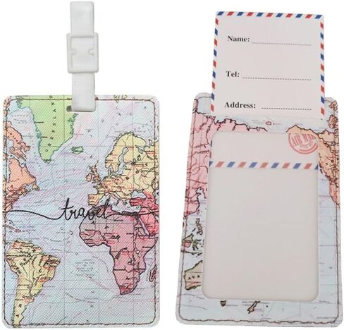 4Pcs World Map Luggage Tags,Artificial Leather Name Travel Baggage Labels ID Identifier Labels for Suitcase Travel Bag Accessories in Saudi Arabia