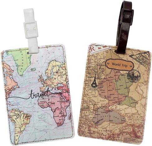 4Pcs World Map Luggage Tags,Artificial Leather Name Travel Baggage Labels ID Identifier Labels for Suitcase Travel Bag Accessories in Saudi Arabia