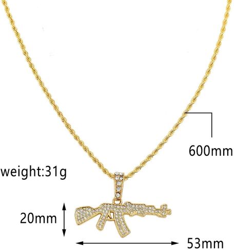 اكس سي اف اس مجموعة واحدة من قطعتين من تيتانيوم ستيل حفر كامل من الزركونيا المكعبة بدلاية على شكل مسدس رشاش مطلي بالفضة والذهب، قلادات معدنية مرصعة بالزركونيا المكعبة in Kuwait