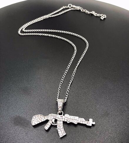 اكس سي اف اس مجموعة واحدة من قطعتين من تيتانيوم ستيل حفر كامل من الزركونيا المكعبة بدلاية على شكل مسدس رشاش مطلي بالفضة والذهب، قلادات معدنية مرصعة بالزركونيا المكعبة in Kuwait