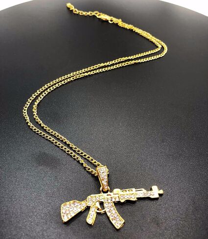 اكس سي اف اس مجموعة واحدة من قطعتين من تيتانيوم ستيل حفر كامل من الزركونيا المكعبة بدلاية على شكل مسدس رشاش مطلي بالفضة والذهب، قلادات معدنية مرصعة بالزركونيا المكعبة in Kuwait