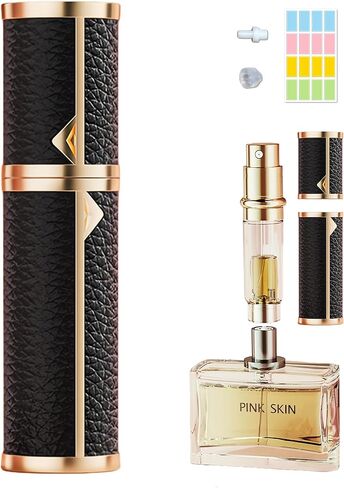 Perfume Travel Refillable Bottle Cologne Portable Atomizer Genuine Leather Fragrance Scent Sprayer Pump Fill from Bottom Mini Pocket Size 5ml for Travel Essentials & Best Gift (Black) in Saudi Arabia