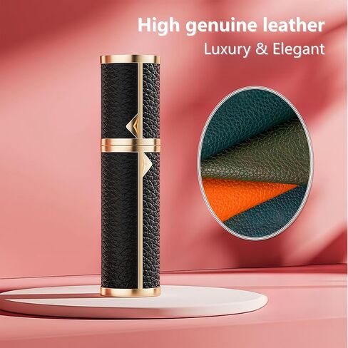 Perfume Travel Refillable Bottle Cologne Portable Atomizer Genuine Leather Fragrance Scent Sprayer Pump Fill from Bottom Mini Pocket Size 5ml for Travel Essentials & Best Gift (Black) in Saudi Arabia