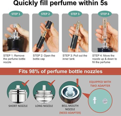 Perfume Travel Refillable Bottle Cologne Portable Atomizer Genuine Leather Fragrance Scent Sprayer Pump Fill from Bottom Mini Pocket Size 5ml for Travel Essentials & Best Gift (Black) in Saudi Arabia