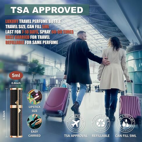 Perfume Travel Refillable Bottle Cologne Portable Atomizer Genuine Leather Fragrance Scent Sprayer Pump Fill from Bottom Mini Pocket Size 5ml for Travel Essentials & Best Gift (Black) in Saudi Arabia
