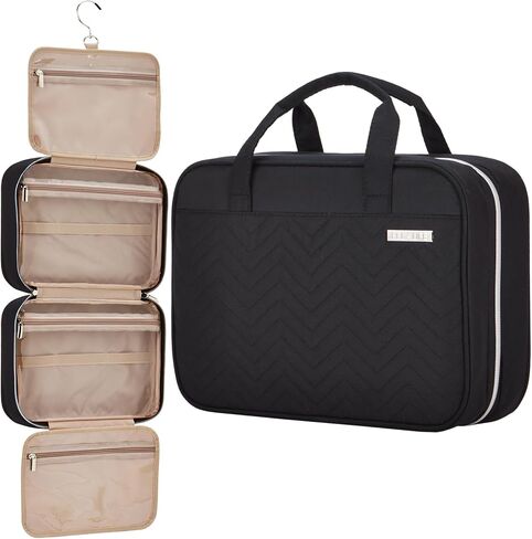 BELALIFE Large Hanging Travel Toiletry Bag for Women, Makeup Brush Holder with Hook, Toiletry Organizer Case for Toiletries Accessories, Black in Saudi Arabia