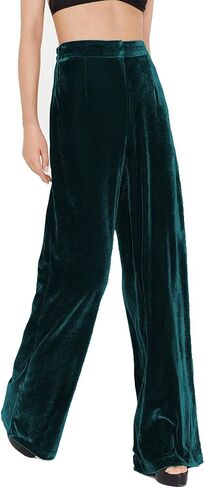 Velvet Pants for Women High Waist Loose Wide Leg Pants Casual Office Velour Long Trousers with Pockets in Saudi Arabia