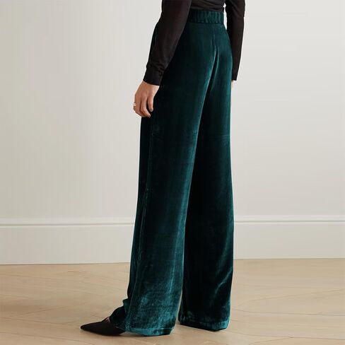Velvet Pants for Women High Waist Loose Wide Leg Pants Casual Office Velour Long Trousers with Pockets in Saudi Arabia
