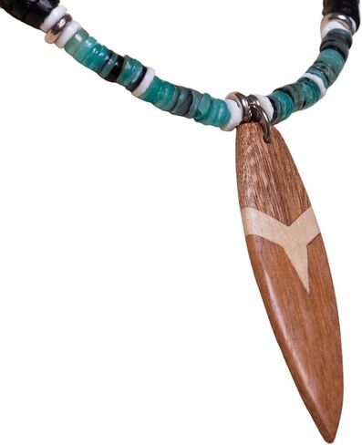 BlueRica Wood Surfboard on Black Coconut Beads & Green Heishi Shells Necklace in Saudi Arabia