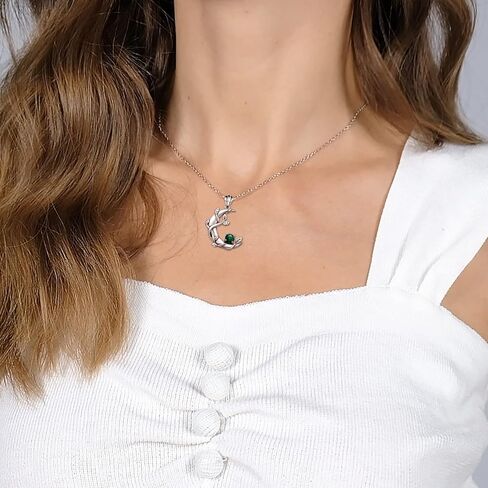 Mic Tai 925 Sterling Silver Opal Moon Necklace - Vintage Crescent Moon Pendant Fire Opal Planet Earth Jewelry Gifts for Women Girls, Sterling Silver, Opal in Kuwait