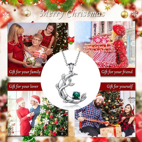 Mic Tai 925 Sterling Silver Opal Moon Necklace - Vintage Crescent Moon Pendant Fire Opal Planet Earth Jewelry Gifts for Women Girls, Sterling Silver, Opal in Kuwait