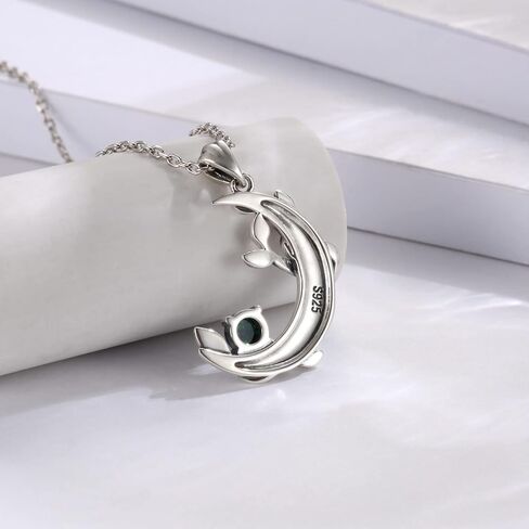 Mic Tai 925 Sterling Silver Opal Moon Necklace - Vintage Crescent Moon Pendant Fire Opal Planet Earth Jewelry Gifts for Women Girls, Sterling Silver, Opal in Kuwait