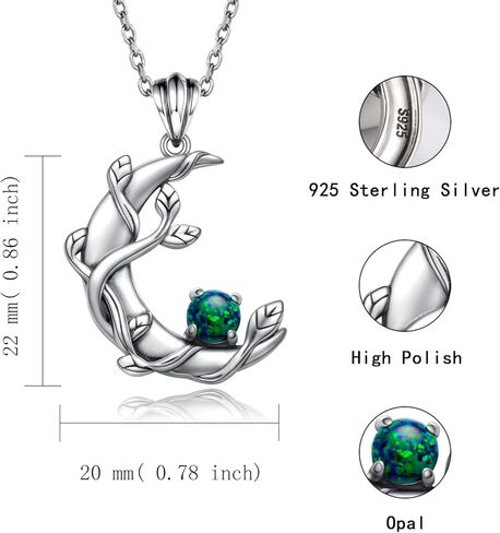 Mic Tai 925 Sterling Silver Opal Moon Necklace - Vintage Crescent Moon Pendant Fire Opal Planet Earth Jewelry Gifts for Women Girls, Sterling Silver, Opal in Kuwait