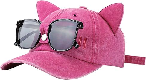 قبعة بيسبول بأذني القطط مع نظارات شمسية، قبعة أبي مضحكة عتيقة مغسولة للنساء والرجال in Kuwait