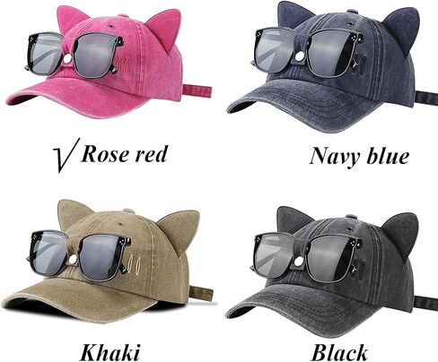 قبعة بيسبول بأذني القطط مع نظارات شمسية، قبعة أبي مضحكة عتيقة مغسولة للنساء والرجال in Kuwait