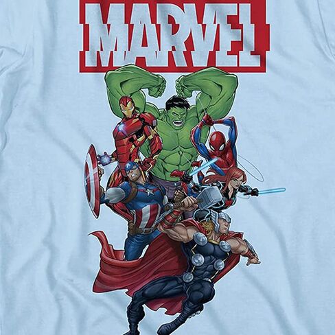 Marvel Boys Comics Avengers Shirt - Spiderman, Ironman, Captain America & Hulk Tee - Throwback Classic T-Shirt (Light Blue, Large) in Saudi Arabia