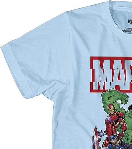 Marvel Boys Comics Avengers Shirt - Spiderman, Ironman, Captain America & Hulk Tee - Throwback Classic T-Shirt (Light Blue, Large) in Saudi Arabia