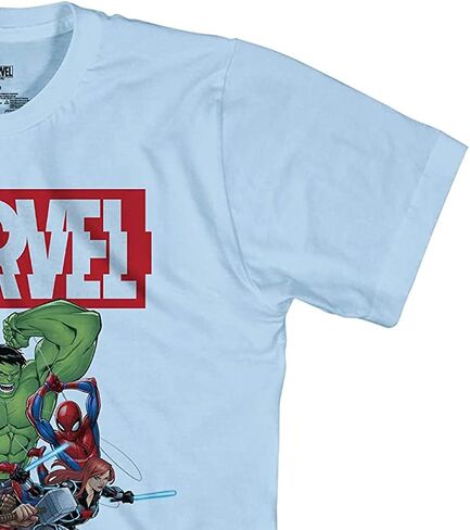 Marvel Boys Comics Avengers Shirt - Spiderman, Ironman, Captain America & Hulk Tee - Throwback Classic T-Shirt (Light Blue, Large) in Saudi Arabia
