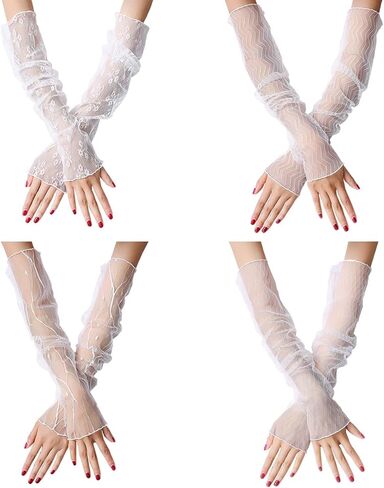 Arm Sleeves for Women/Men, 4 Pairs Lace Gloves Arms/Legs Sun UV Protection, Summer Cooling Sleeves for Sports in Saudi Arabia