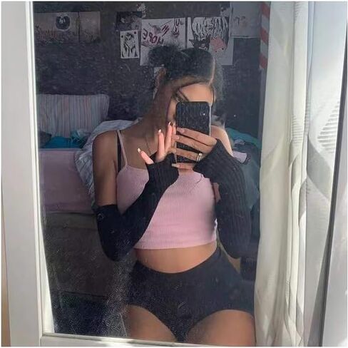 TOPWEL المرأة تدفئة الذراع الشتاء لينة أصابع قفازات متماسكة القفاز قفازات طويلة صوف قابلة للتمدد مع فتحة الإبهام (أسود) in Kuwait