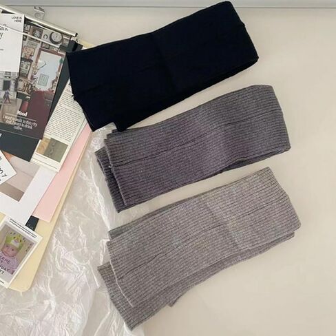 TOPWEL المرأة تدفئة الذراع الشتاء لينة أصابع قفازات متماسكة القفاز قفازات طويلة صوف قابلة للتمدد مع فتحة الإبهام (أسود) in Kuwait