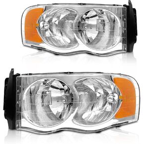 AS Headlights Assembly Compatible With 2002 2003 2004 2005 Dodge Ram 1500 2500 3500 Smoke Lens Clear Reflector Driver and Passenger Side AUTOLIGHTS