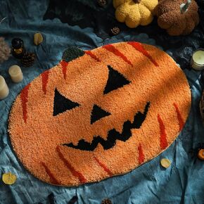 YRXRUS Halloween Pumpkin Bathroom Rugs, Ultra Soft Pumpkin Shaped Bath Mat, Machine Washable Orange Bath Rugs, Living Bedroom Kids for Halloween Room Decor Area Rugs, Large 21 x 30 Inch