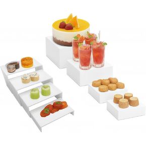 ModWgGuo 8 Pcs Acrylic Display Riser White Risers Buffet Risers Display Stand Acrylic Cube Display Nesting Risers with Hollow Bottoms