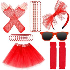 80s Outfit for Girls - 7 Pieces Kids 80s Costume Accessories for Women 1970s 1980s Fancy Dress Leg Warmer for Cosplay Party