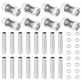 PATIKIL M10 Fine Thread Lamp Pipe Repair Kits, 40 Pcs M10×30 Metal Hexagon Open Coupling Nut with Threaded Pipe and Hex Nut for Lights Extension Rod