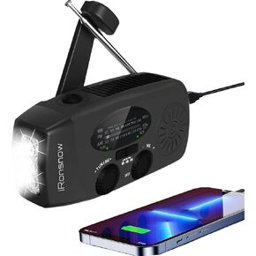 5000mAh Emergency Crank Weather Radio, iRonsnow NOAA/FM/AM Solar Radios, Portable Survival Radio with SOS, Earphone Jack, 1W 4 Modes LED Flashlight, Cell Phone Charger for Camping Hiking