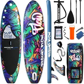 SereneLife Stand up Paddle Board Inflatable - Non-Slip SUP Paddle Board Paddle, Pump, Leash, and Accessories - Fun Water inflatable paddle board for Adults and Youth with Wide Stable Design