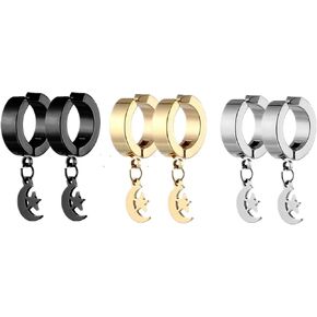 Non-Piercing Clip On Hoop Earrings Set of 3 Stainless Steel Mens Womens No Pierced Huggie Earrings, 3 Pairs