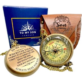 to My Son Never Forget That I Love You Motivational Gift Inspirational Quote Engraved Handmade Compass Boy’s Room Décor Graduation Back to School Birthday Sentimental Gift for Son from Mom and Dad
