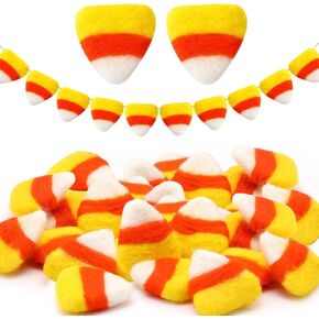 Tranqun 24 Pcs Candy Corn Halloween Felt Fall Autumn Orange Yellow Candies Thanksgiving Wool Felt Candy Corn Decor Fake Corn Decorations for DIY Garlands Home Party Supplies