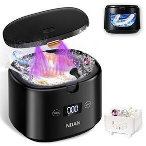 Ultrasonic Retainer Cleaner, Sonic Dental Cleaning U-V Machine for Dentures, Mouth Guard, Aligner, Toothbrush Head, Jewelry, All Dental Appliances, Portable 30W/45kHz (Black)