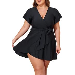 Smismivo Swim Dress Plus Size Swimsuit for Women One Piece Tummy Control Bathing Suit Modest Full Coverage Curvy Swimwear