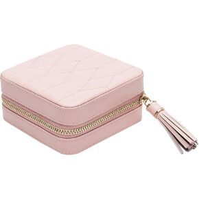 WOLF Caroline Zip Travel Case, Black - Seven Ring Rolls, Four Compartments, Three Necklace Hooks & Pocket - Anti-Tarnish LusterLoc Lining