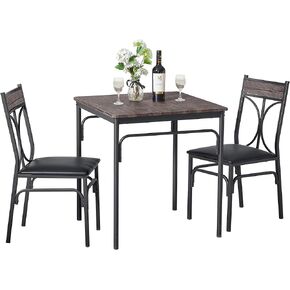 VECELO 3-Piece Table Small Space with Pu Cushion Chair for Dinette Room Kitchen Bar Breakfast, Vintage, Dining Set for 2, Retro Brown