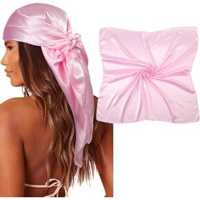 genkigold Silklike Silk-Like Satin Scarf Pink/Golden - Elegant and Luxurious Headwear for Women - Soft and Stylish Hair Wrap for Fashionable and Glamorous Looks - 90cm Square